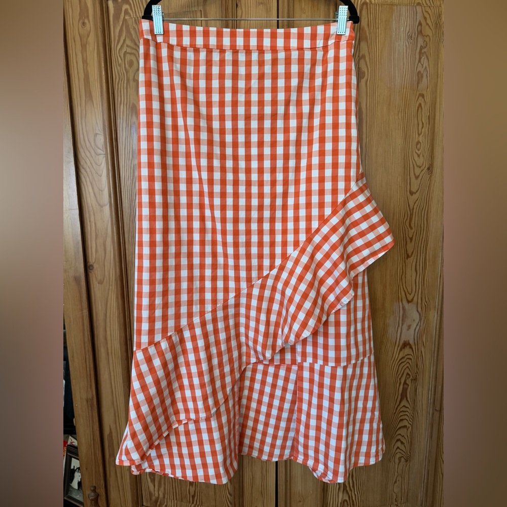 Eloquii Orange and White A-Line Maxi Skirt Asymmetrical Ruffled